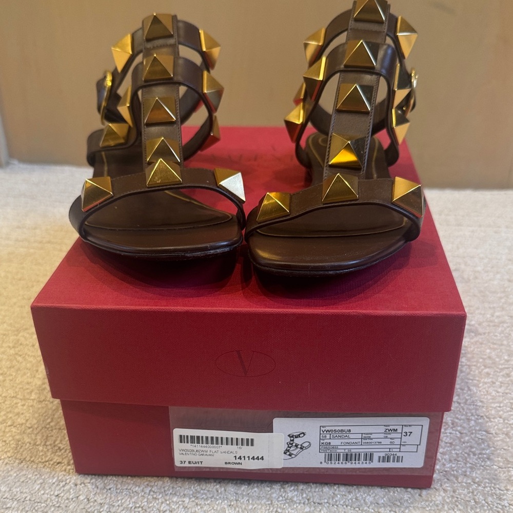 Valentino Brown and Gold Studded Sandals